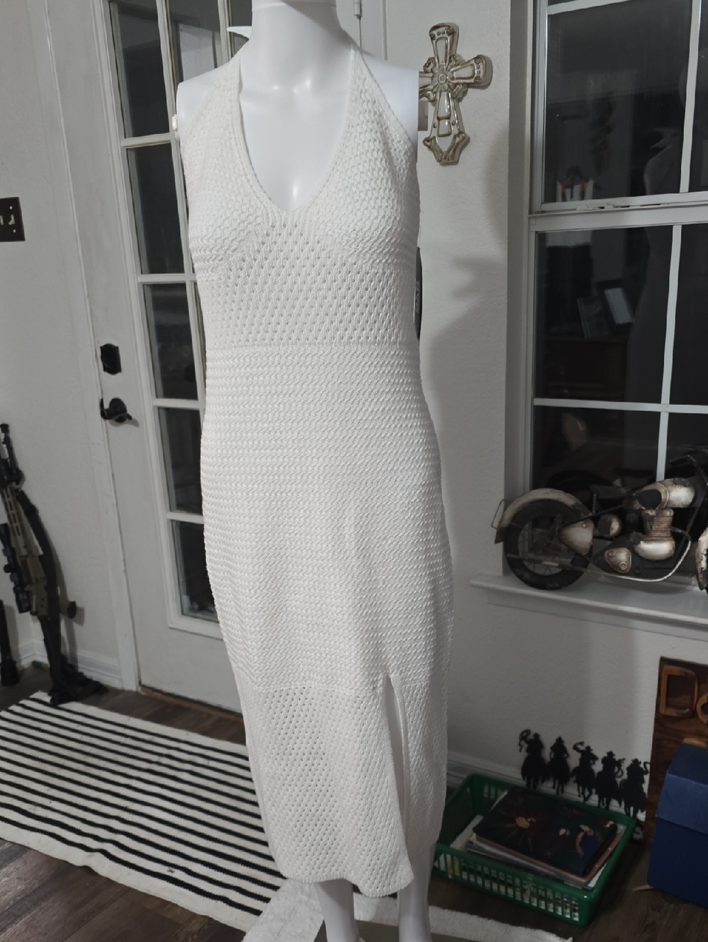 White Knit Madden Halter Midi Dress Sz M